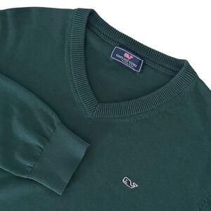 Vineyard Vines Men's Size L Green V Neck Long Sleeve Cotton Sweater Whale Logo